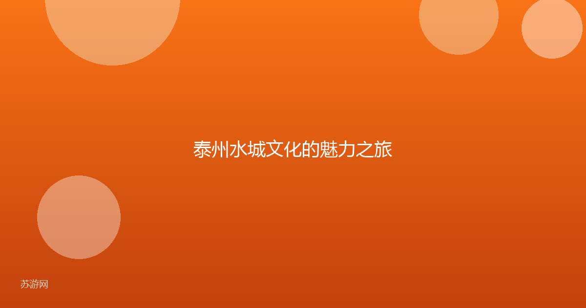 泰州水城文化的魅力之旅